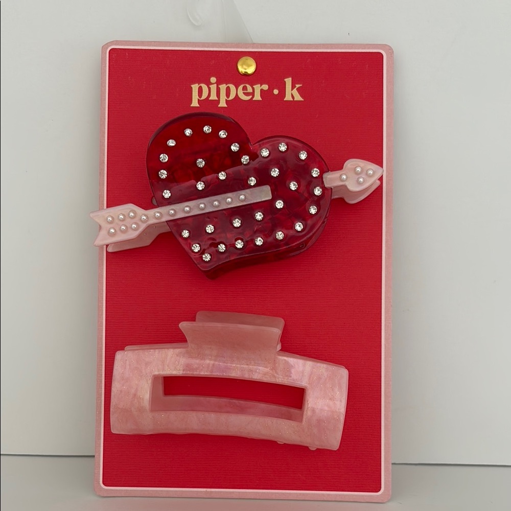 Piper K Pink and Red Heart Hair Clip Set